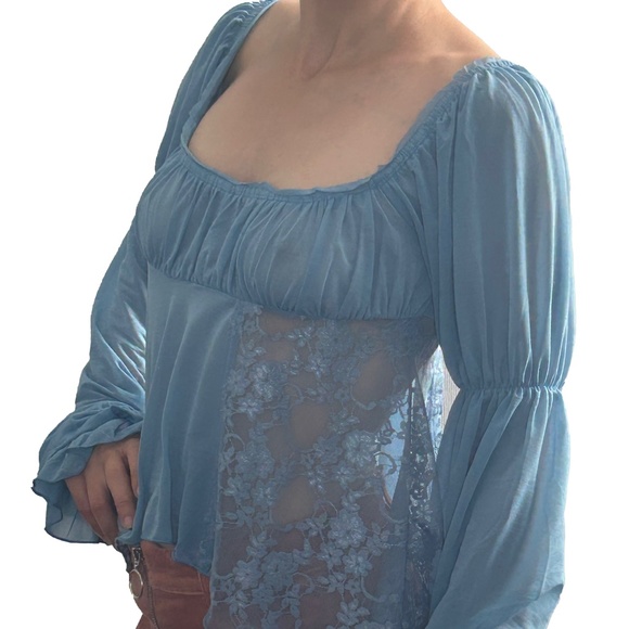 NWT Urban outfitters Romance Babydoll Top in Blue - Picture 4 of 12
